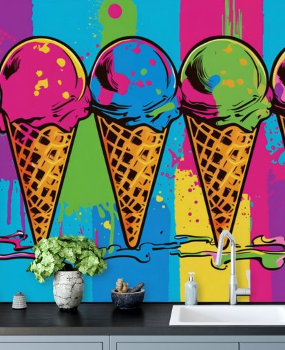 färgglad neonglass tapet kallad Pop Art Ice Cream Cones för kaféer, restauranger och barns sovrum