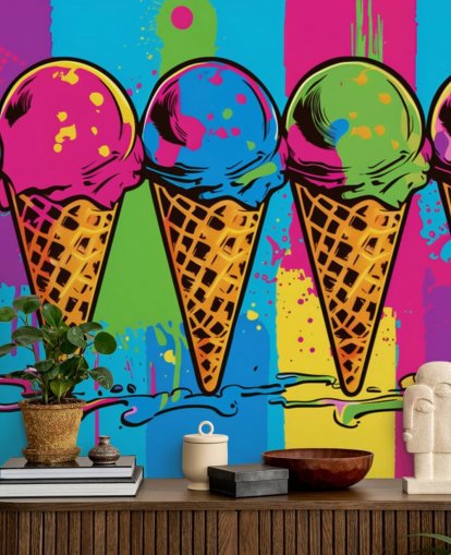 colourful neon ice cream wallpaper called Pop Art Ice Cream Cones for cafes, restaurants and children's bedrooms