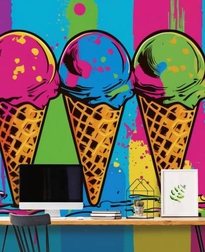 colourful neon ice cream wallpaper called Pop Art Ice Cream Cones for cafes, restaurants and children's bedrooms