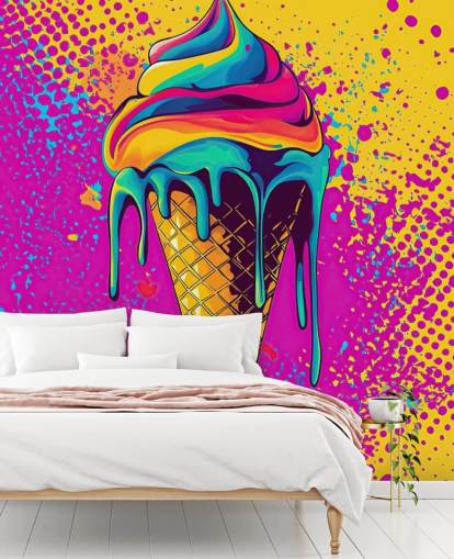bright pop art food wallpaper mural called Neon Ice Cream for restaurants, cafes and kids bedrooms