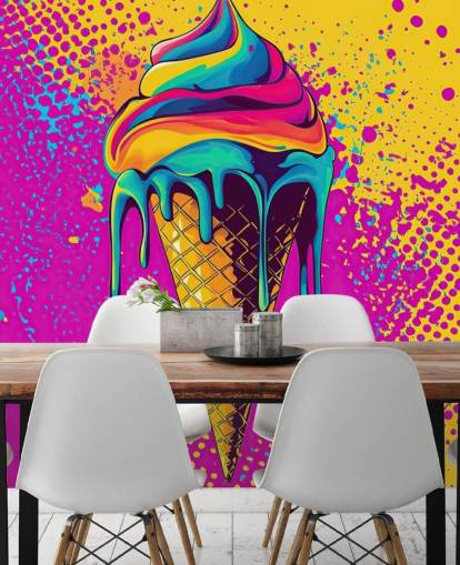 helles Pop-Art-Food-Tapeten-Wandbild namens Neon Ice Cream für Restaurants, Cafés und Kinderzimmer