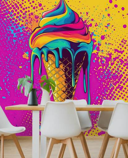 helles Pop-Art-Food-Tapeten-Wandbild namens Neon Ice Cream für Restaurants, Cafés und Kinderzimmer