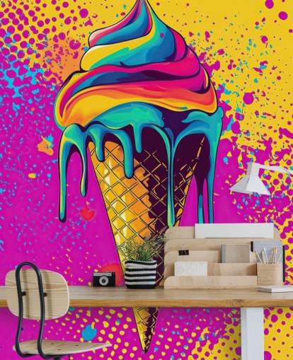 mural brillante de papel pintado de comida pop art llamado Neon Ice Cream para restaurantes, cafeterías y dormitorios de niños mural brillante de papel pintado de comida pop art llamado Neon Ice Cream para restaurantes, cafeterías y dormitorios de niños