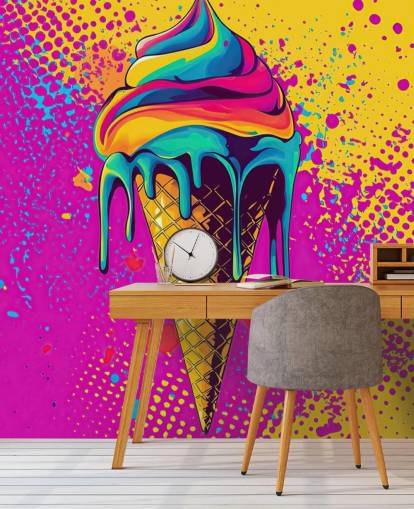 bright pop art food wallpaper mural called Neon Ice Cream for restaurants, cafes and kids bedrooms