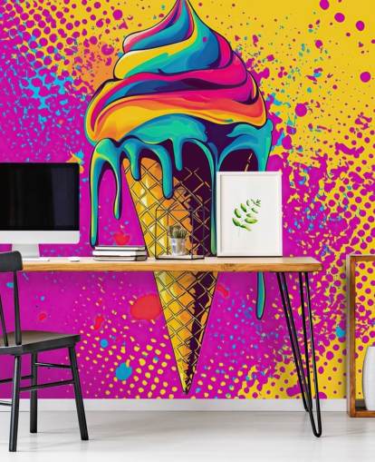 bright pop art food wallpaper mural called Neon Ice Cream for restaurants, cafes and kids bedrooms