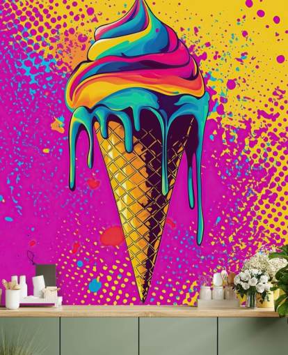 bright pop art food wallpaper mural called Neon Ice Cream for restaurants, cafes and kids bedrooms