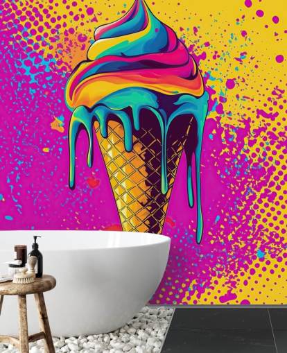 helles Pop-Art-Food-Tapeten-Wandbild namens Neon Ice Cream für Restaurants, Cafés und Kinderzimmer
