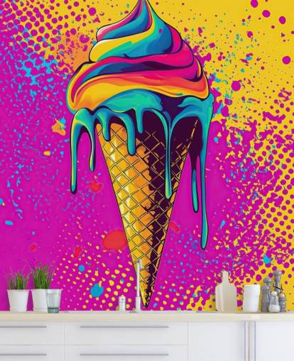lyst pop art madtapet vægmaleri kaldet Neon Ice Cream til restauranter, caféer og børns soveværelser