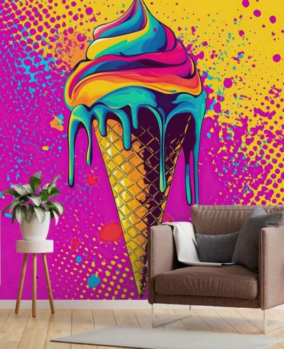 bright pop art food wallpaper mural called Neon Ice Cream for restaurants, cafes and kids bedrooms