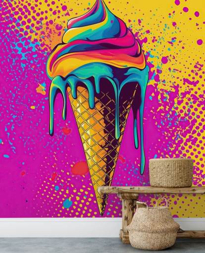 lyst pop art madtapet vægmaleri kaldet Neon Ice Cream til restauranter, caféer og børns soveværelser lyst pop art madtapet vægmaleri kaldet Neon Ice Cream til restauranter, caféer og børns soveværelser