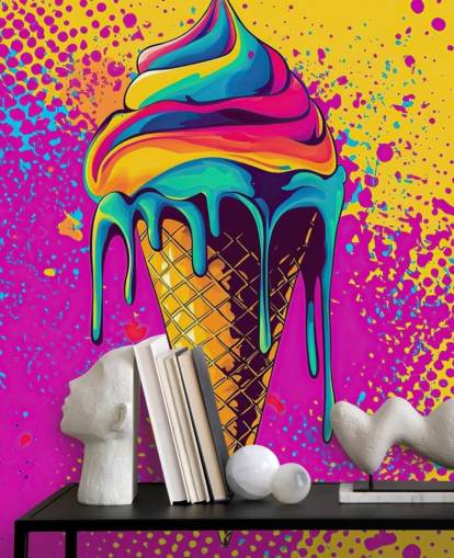 bright pop art food wallpaper mural called Neon Ice Cream for restaurants, cafes and kids bedrooms