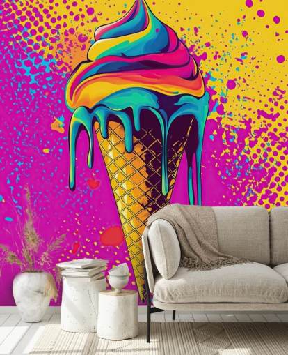lyst pop art madtapet vægmaleri kaldet Neon Ice Cream til restauranter, caféer og børns soveværelser lyst pop art madtapet vægmaleri kaldet Neon Ice Cream til restauranter, caféer og børns soveværelser