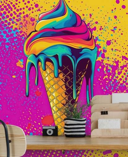 papier peint mural pop art lumineux appelé Neon Ice Cream pour restaurants, cafés et chambres d'enfants papier peint mural pop art lumineux appelé Neon Ice Cream pour restaurants, cafés et chambres d'enfants