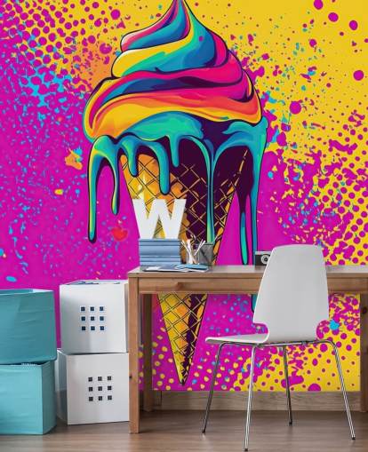 helles Pop-Art-Food-Tapeten-Wandbild namens Neon Ice Cream für Restaurants, Cafés und Kinderzimmer