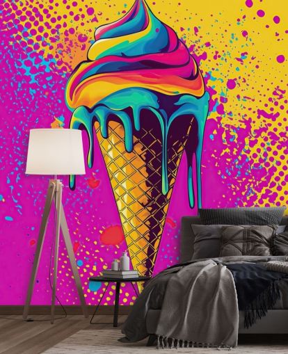 bright pop art food wallpaper mural called Neon Ice Cream for restaurants, cafes and kids bedrooms