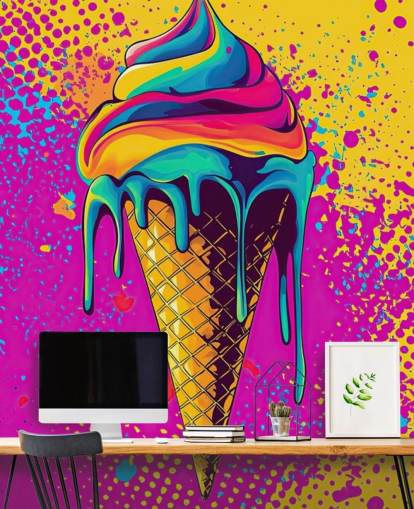 brillante carta da parati pop art a tema alimentare chiamato Neon Ice Cream per ristoranti, caffetterie e camerette per bambini brillante carta da parati pop art a tema alimentare chiamato Neon Ice Cream per ristoranti, caffetterie e camerette per bambini