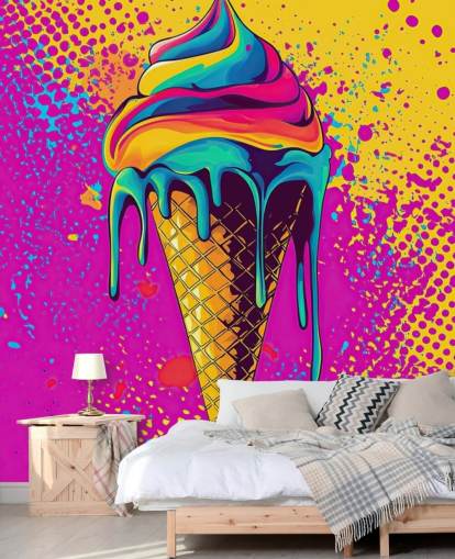 bright pop art food wallpaper mural called Neon Ice Cream for restaurants, cafes and kids bedrooms bright pop art food wallpaper mural called Neon Ice Cream for restaurants, cafes and kids bedrooms