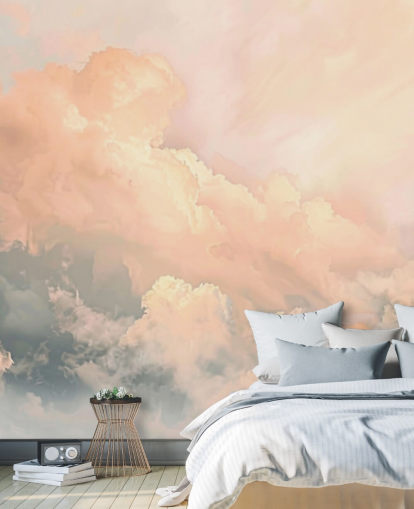 ferskensky tapet veggmaleri kalt Abstract Peach Clouds for soverom, stuer og bad