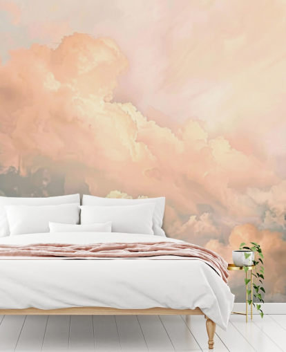 mural de papel de parede de nuvem de pêssego chamado Abstract Peach Clouds para quartos, salas de estar e banheiros