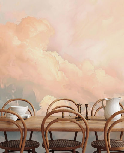 papier peint mural en forme de nuage de pêche appelé Abstract Peach Clouds pour les chambres, les salons et les salles de bain