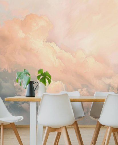mural de papel de parede de nuvem de pêssego chamado Abstract Peach Clouds para quartos, salas de estar e banheiros
