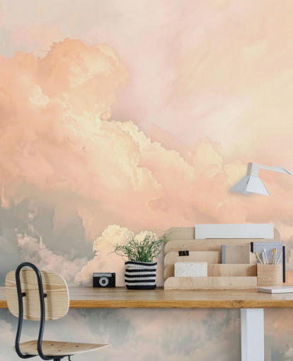 carta da parati murale Peach Cloud chiamata Abstract Peach Clouds per camere da letto, salotti e bagni