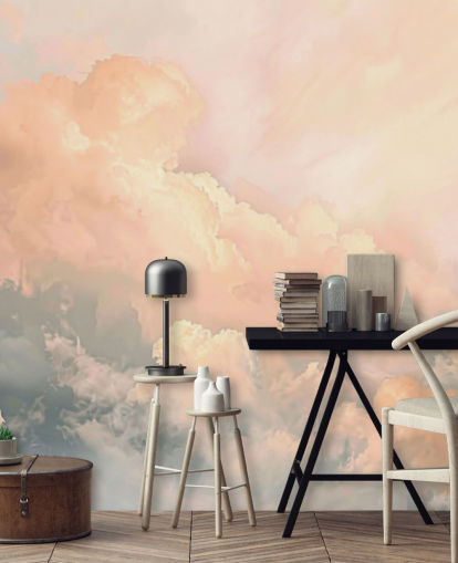 peach cloud wallpaper mural called Abstract Peach Clouds for bedrooms, living rooms and bathrooms