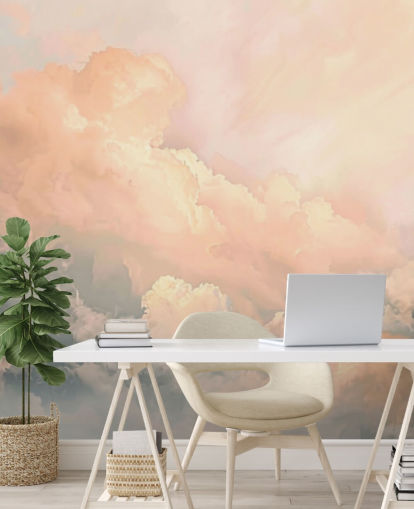 carta da parati murale Peach Cloud chiamata Abstract Peach Clouds per camere da letto, salotti e bagni