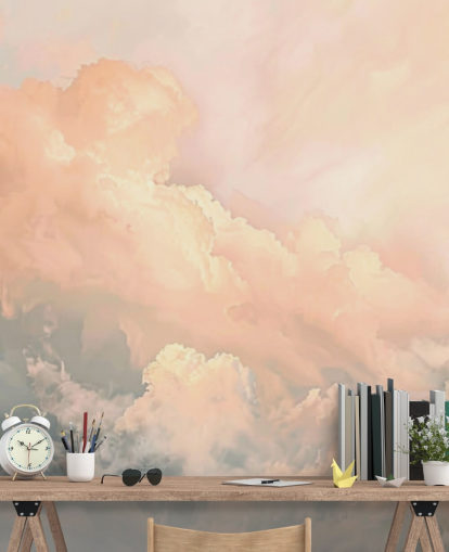 ferskensky tapet veggmaleri kalt Abstract Peach Clouds for soverom, stuer og bad