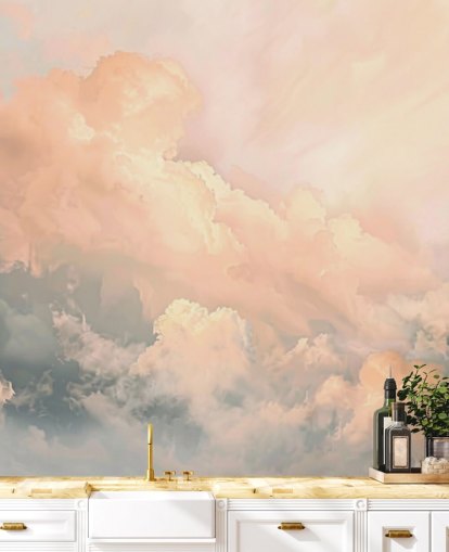 carta da parati murale Peach Cloud chiamata Abstract Peach Clouds per camere da letto, salotti e bagni