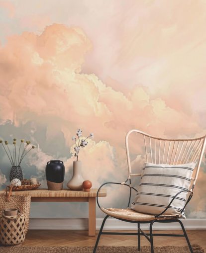 peach cloud wallpaper mural called Abstract Peach Clouds for bedrooms, living rooms and bathrooms