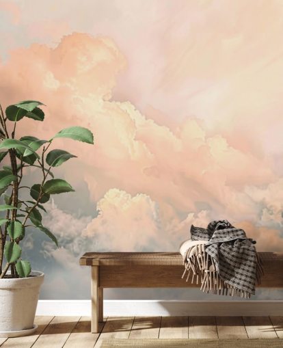 peach cloud wallpaper mural called Abstract Peach Clouds for bedrooms, living rooms and bathrooms