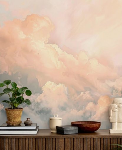 peach cloud behangmuurschildering genaamd Abstract Peach Clouds voor slaapkamers, woonkamers en badkamers peach cloud behangmuurschildering genaamd Abstract Peach Clouds voor slaapkamers, woonkamers en badkamers