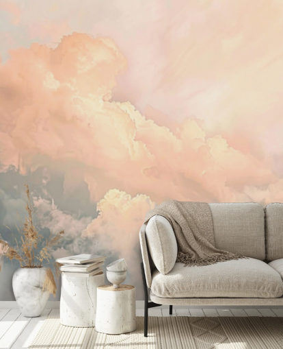 Pfirsichwolken-Tapetenwandbild namens Abstract Peach Clouds für Schlafzimmer, Wohnzimmer und Badezimmer Pfirsichwolken-Tapetenwandbild namens Abstract Peach Clouds für Schlafzimmer, Wohnzimmer und Badezimmer