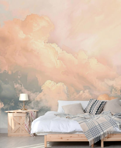 papier peint mural en forme de nuage de pêche appelé Abstract Peach Clouds pour les chambres, les salons et les salles de bain