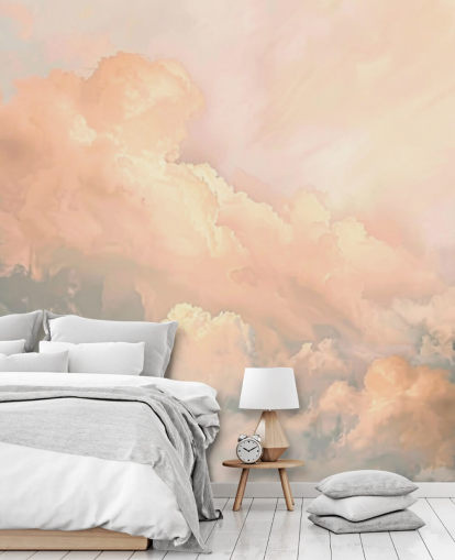 peach cloud wallpaper mural called Abstract Peach Clouds for bedrooms, living rooms and bathrooms