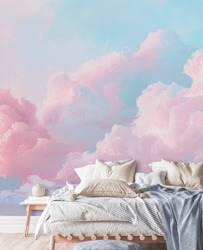 mural de papel pintado de nube rosa llamado Abstract Pastel Clouds para dormitorios, salas de estar y baños mural de papel pintado de nube rosa llamado Abstract Pastel Clouds para dormitorios, salas de estar y baños