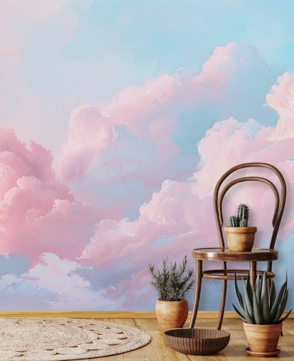 papier peint mural en forme de nuage rose appelé Abstract Pastel Clouds pour les chambres, les salons et les salles de bain