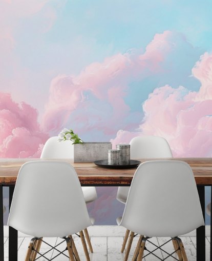mural de papel pintado de nube rosa llamado Abstract Pastel Clouds para dormitorios, salas de estar y baños