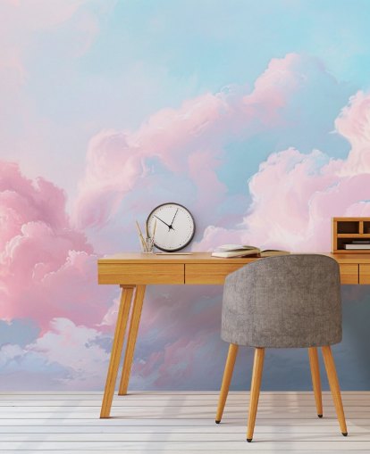 papier peint mural en forme de nuage rose appelé Abstract Pastel Clouds pour les chambres, les salons et les salles de bain