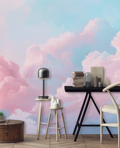 mural de papel de parede de nuvem rosa chamado Abstract Pastel Clouds para quartos, salas de estar e banheiros