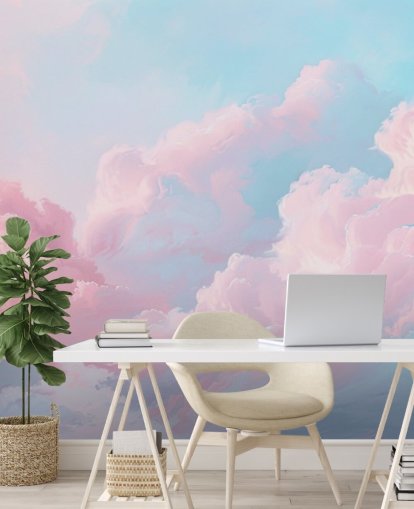 rosafarbenes Wolkentapetenwandbild mit dem Titel Abstract Pastel Clouds für Schlafzimmer, Wohnzimmer und Badezimmer