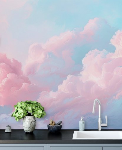 rosa sky tapet veggmaleri kalt Abstract Pastel Clouds for soverom, stuer og bad