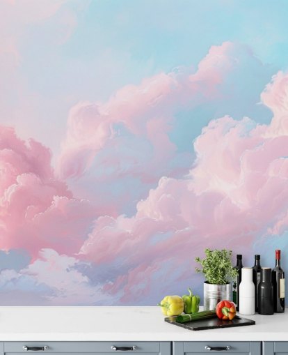 mural de papel de parede de nuvem rosa chamado Abstract Pastel Clouds para quartos, salas de estar e banheiros mural de papel de parede de nuvem rosa chamado Abstract Pastel Clouds para quartos, salas de estar e banheiros