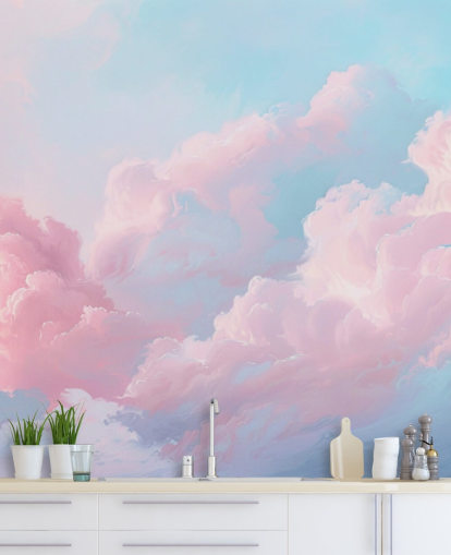 carta da parati murale con nuvole rosa chiamata Abstract Pastel Clouds per camere da letto, salotti e bagni