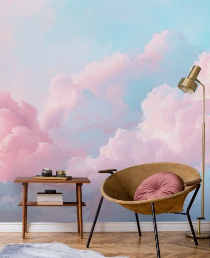 mural de papel pintado de nube rosa llamado Abstract Pastel Clouds para dormitorios, salas de estar y baños