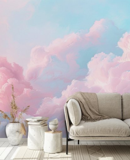 mural de papel pintado de nube rosa llamado Abstract Pastel Clouds para dormitorios, salas de estar y baños