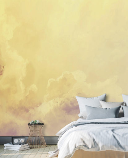 yellow cloud wallpaper mural called Abstract Pale Yellow Clouds for bedrooms, bathrooms and living rooms