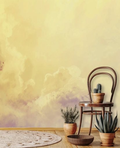 behangmuurschildering met gele wolken genaamd Abstract Pale Yellow Clouds voor slaapkamers, badkamers en woonkamers