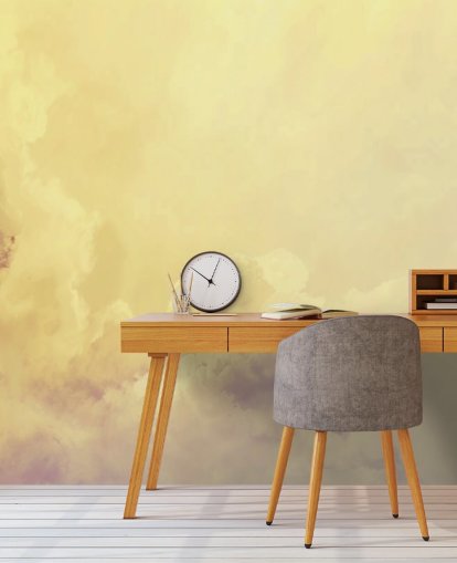 behangmuurschildering met gele wolken genaamd Abstract Pale Yellow Clouds voor slaapkamers, badkamers en woonkamers behangmuurschildering met gele wolken genaamd Abstract Pale Yellow Clouds voor slaapkamers, badkamers en woonkamers